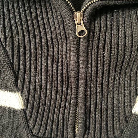 Aaron & Amber Black White Striped Quarter Zip Chunky Knit Sweater Medium - Picture 4 of 6